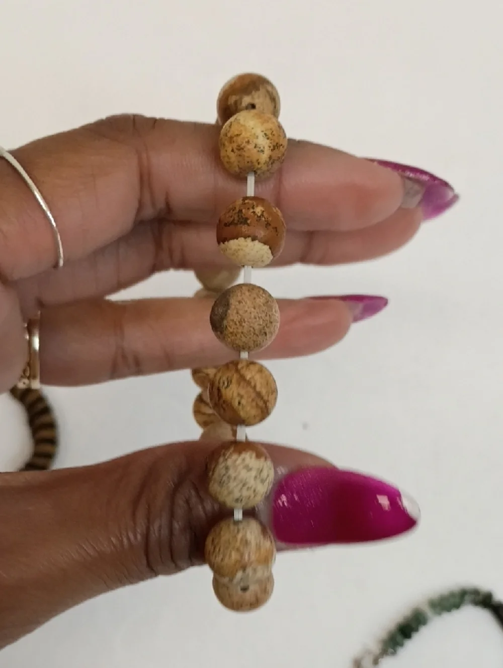 Beaded Bracelet Set Natural Stone Wood Stretch Stack Boho Layered 3 Piece